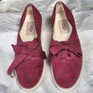 UGG Adley Bow Burgundy Suede Slip On Sneakers Shoes 1013356 Womens 7